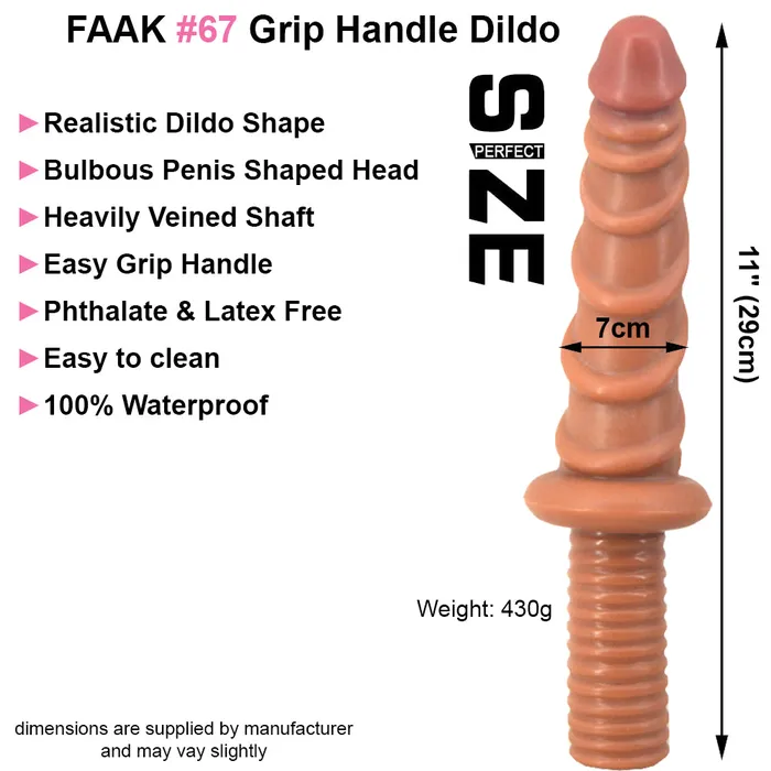 Anal | FAAK FAAK 11” Thrusting Handle Anal Plug 29cm Veined Dildo Huge Fat Adult Sex Toy
