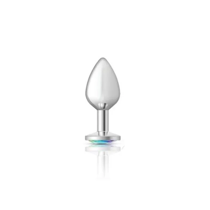 Cheeky Charms Anal Cheeky Charms Silver Round Butt Plug w Clear Iridescent Jewel Medium