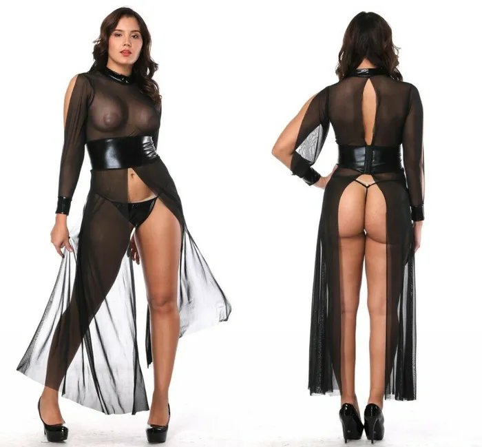 Lisa Colly Anal | Long Black Sheer Slave and Dominatrix Dress