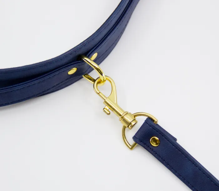 Vibrators | LIL COL047BLU COLLAR & LEASH GOLD HARDWARE BLUE - Love In Leather