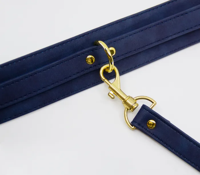 Vibrators | LIL COL047BLU COLLAR & LEASH GOLD HARDWARE BLUE - Love In Leather