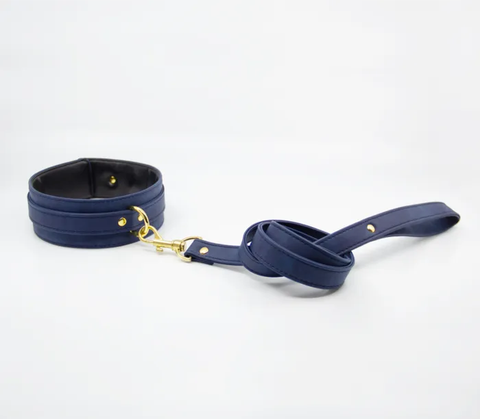 Vibrators | LIL COL047BLU COLLAR & LEASH GOLD HARDWARE BLUE - Love In Leather