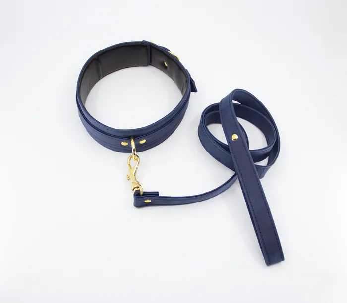 Vibrators | LIL COL047BLU COLLAR & LEASH GOLD HARDWARE BLUE - Love In Leather