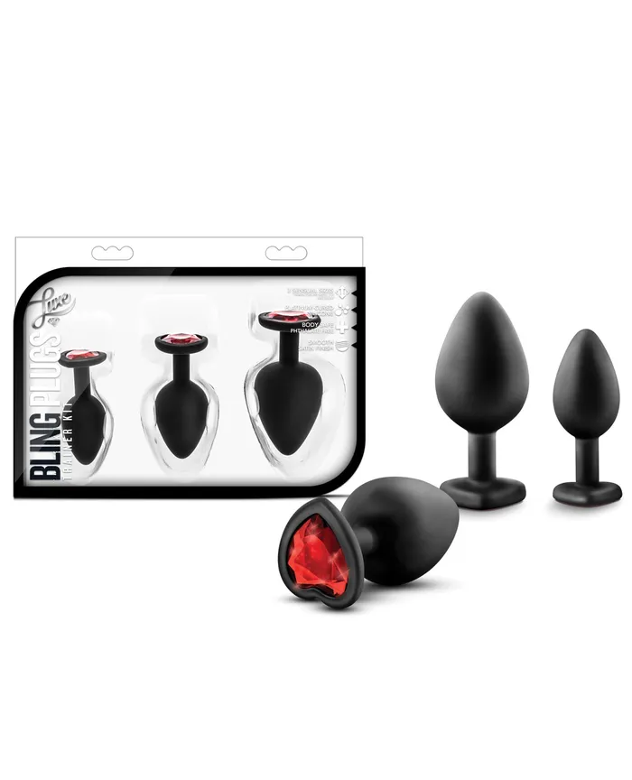 Anal Luxe Blush Luxe Bling Plugs Training Kit Black wRed Gems