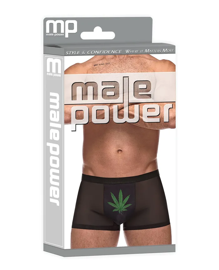 Male Power Private Screening Micro Mesh & Modal Pot Leaf Black XL | Anal